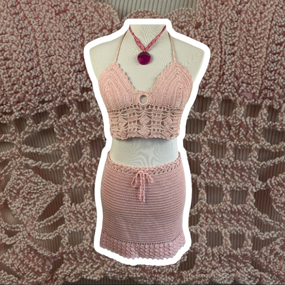 90’s Boho Festival Crochet Halter Top & Mini Skirt